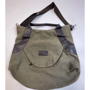 Grace Callie Olive canvas and leather tote handbag 16 x 18
